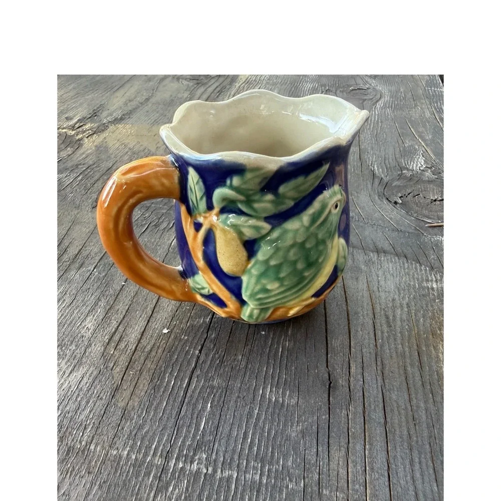 Henriksen Imports Classic Majolica‎ Bird and Pear Handpainted Stoneware Creamer